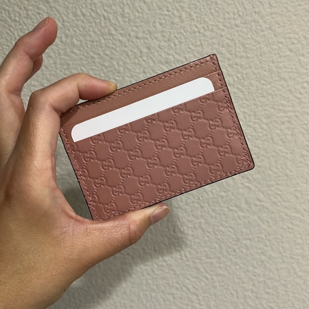 NWT Gucci GG Micro LOGO Card Case Pink with COA